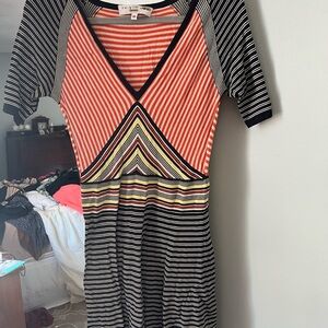 Trina Turk Pink and Black Sheath Dress with Raglan Sleeves